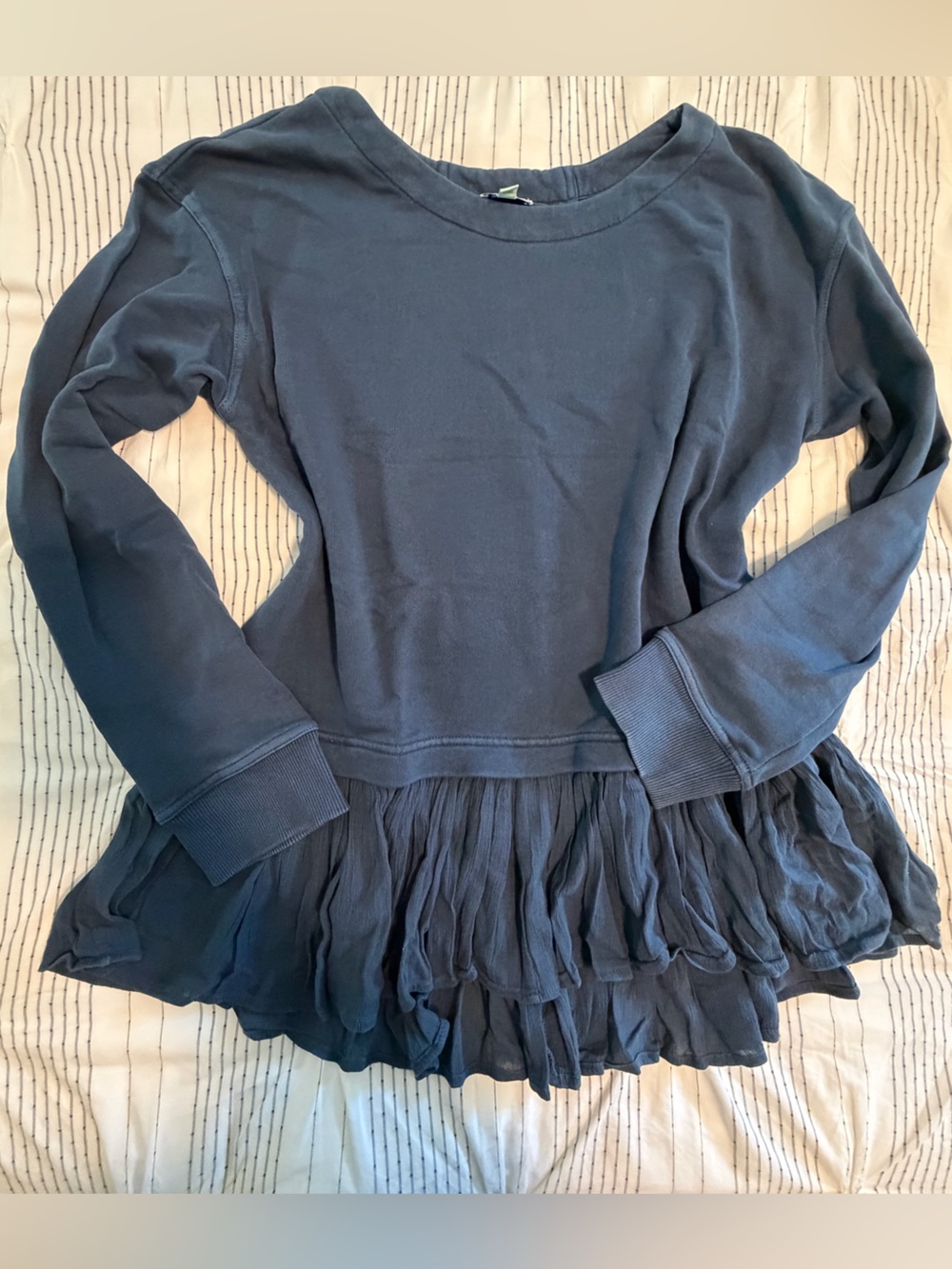 Nordstrom’s Susina Navy Blue Pullover Sweatshirt with peplum skirted detail